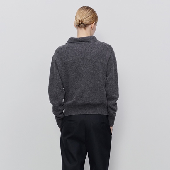 167. 440ME Leisure Polo Sweater Collar Grey Medium EUC 100% Wool $250 - Picture 3 of 6